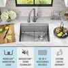 Lavabo de cocina tipo estación de trabajo con un receptáculo de acero inoxidable calibre 16 de 23" de montaje bajo encimera, con reborde WorkFlow™ y accesorios